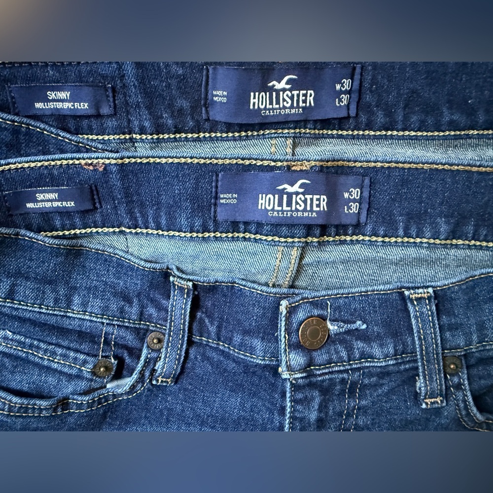 Bundle of 2 pairs Hollister Men’s skinny epic flex Indigo Blue Jeans